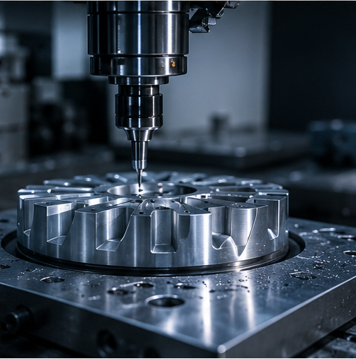 Centro di lavoro CNC di precisione per la lavorazione di componenti metallici, elettroerosione e produzione di precisione, sistema UPS industriale a protezione dei comandi della macchina, ambiente di fabbrica moderno, fotografia professionale realistica, alto livello di dettaglio.